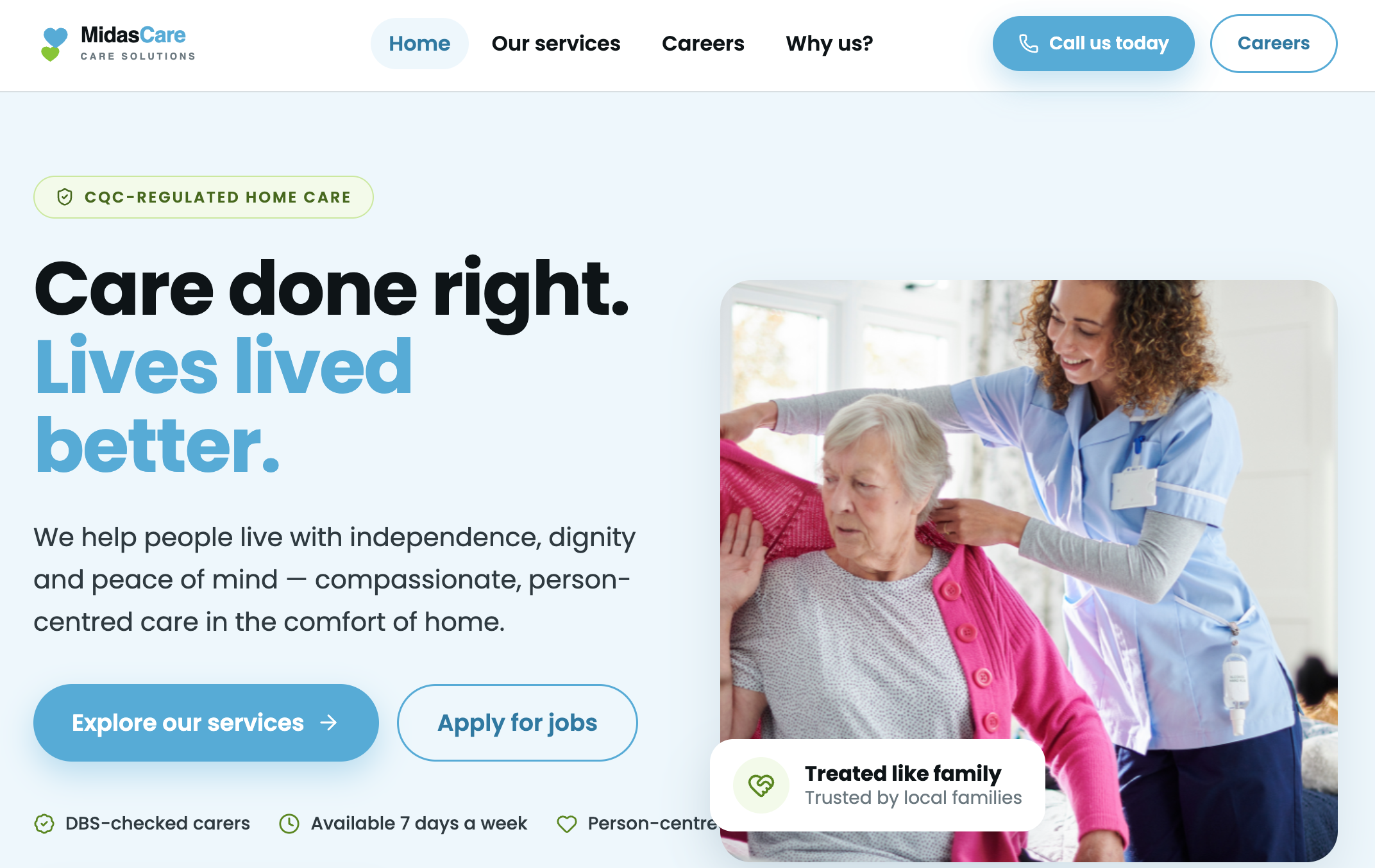 A care website we built for a client